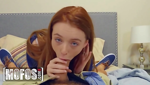 Sexy young blonde gets fucked by two